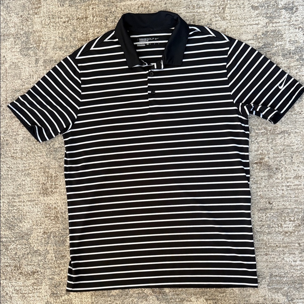 Nike Men's Polo Shirt with Black and White Stripes